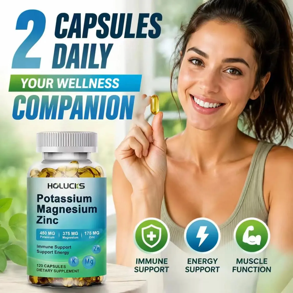 Potassium Magnesium Zinc Capsules - Bone & Heart Health Supplement Sleep Support Muscle Relaxation Stress & Anxiety Relief