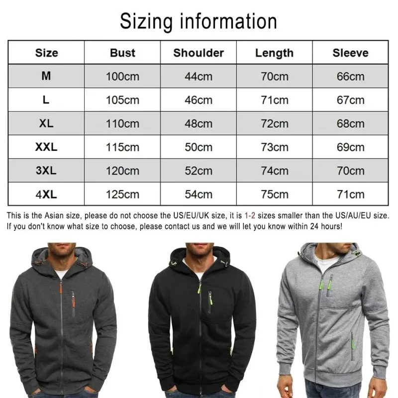 Men's Zipper Hooded Jacket with Pockets Customized Logo Image Text Casual Sports Streetwear Men's Casual Cardigan Fashionabl — image 6
