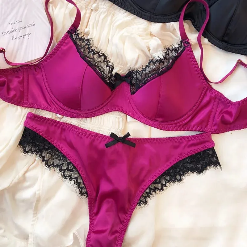 Lencería de copa fina de encaje Sexy para mujer, juego de sujetador francés de realce, tela de seda de alta calidad, ropa interior cómoda y transpirable, conjunto íntimo
