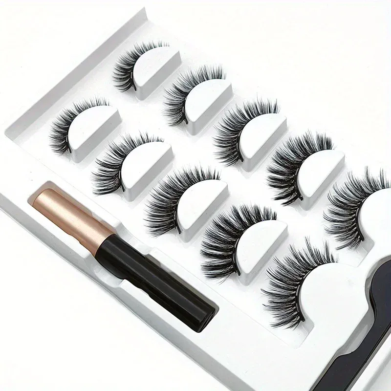 5 Pairs Magnete Eyelashes Set Magnetic Liquid Eyeliner Glue Free Eye Makeup Extend Fluffy Lashes — image 4