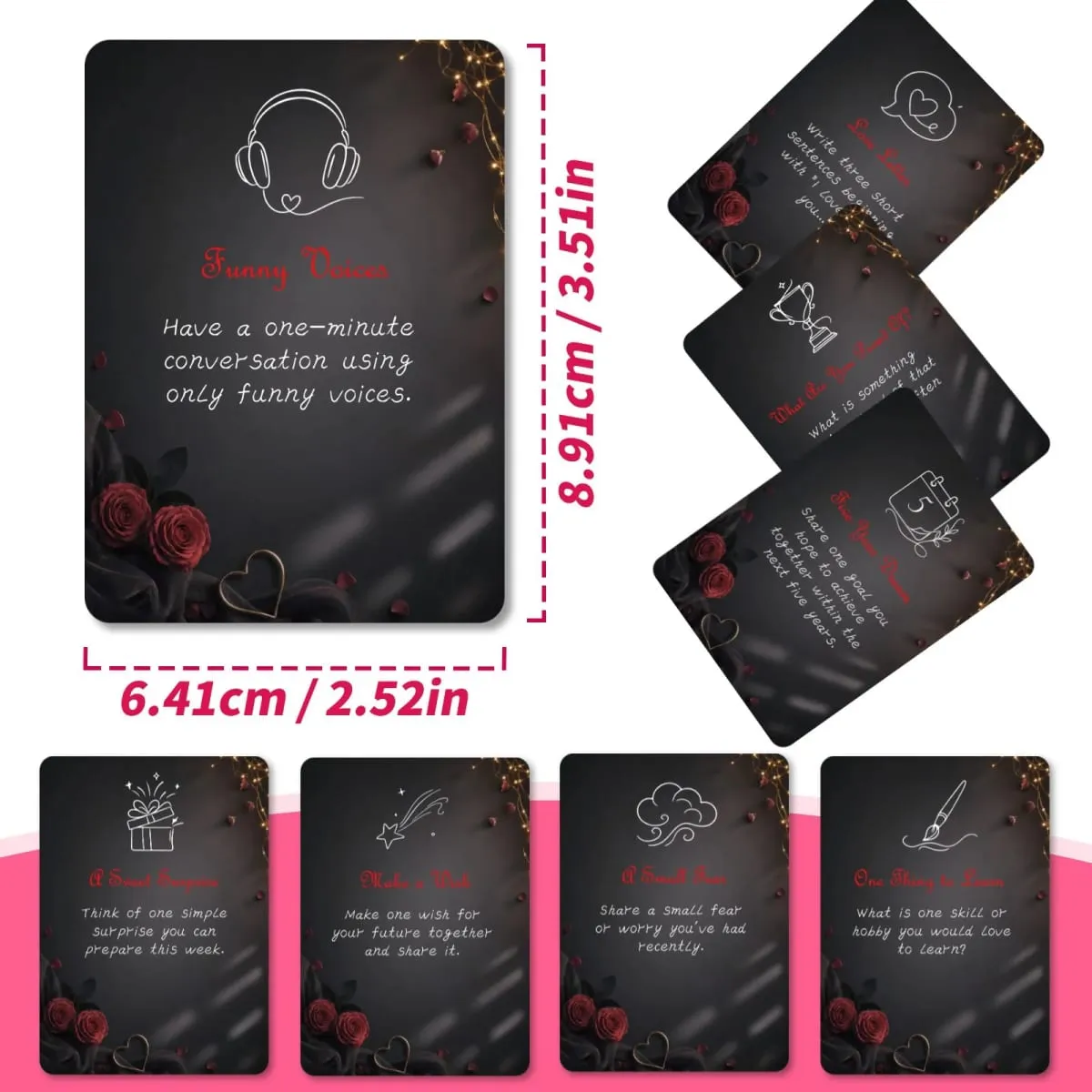 50Pcs Romantic Couple Challenge Cards Black Rose Design Interactive Communication Dating Game Cards for Couples Night — image 5