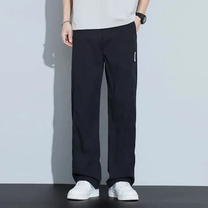 Men's Summer Thin Lyocell Jeans Ice Silk Drape Wide-Leg Pants Loose Straight-Leg Elastic Ultra-Thin Trousers Sizes M-5XL