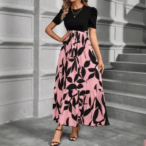 Women Dresses 2026 Spring Summer floral printed round-neck elegant dress exotic vacation style women's clothing vestidoes — image 2