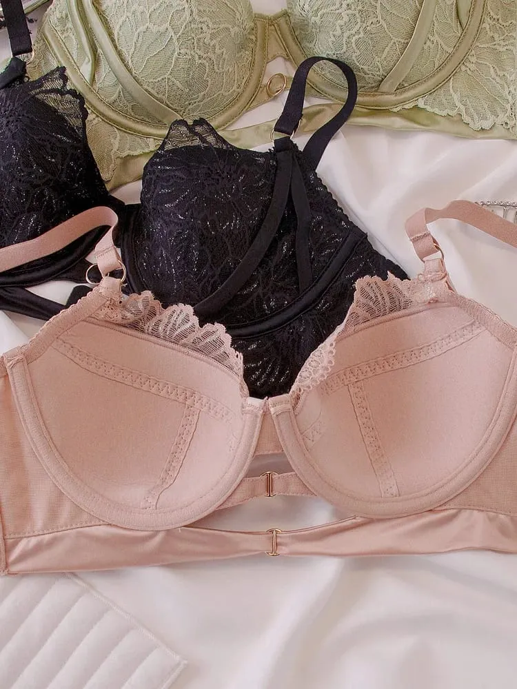 Sexy hollow lace bra set with steel ring thin large breasts show small underwear girls push up ladies lingerie panty — image 3