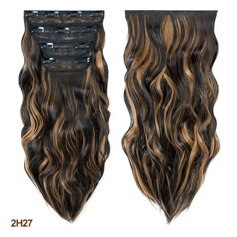 4 Pieces Set Clip In Hair Extensions Highlight Wavy Curly Long Synthetic Hairpieces For Women 22 Inch 180g Hair Clips Hair — image 11
