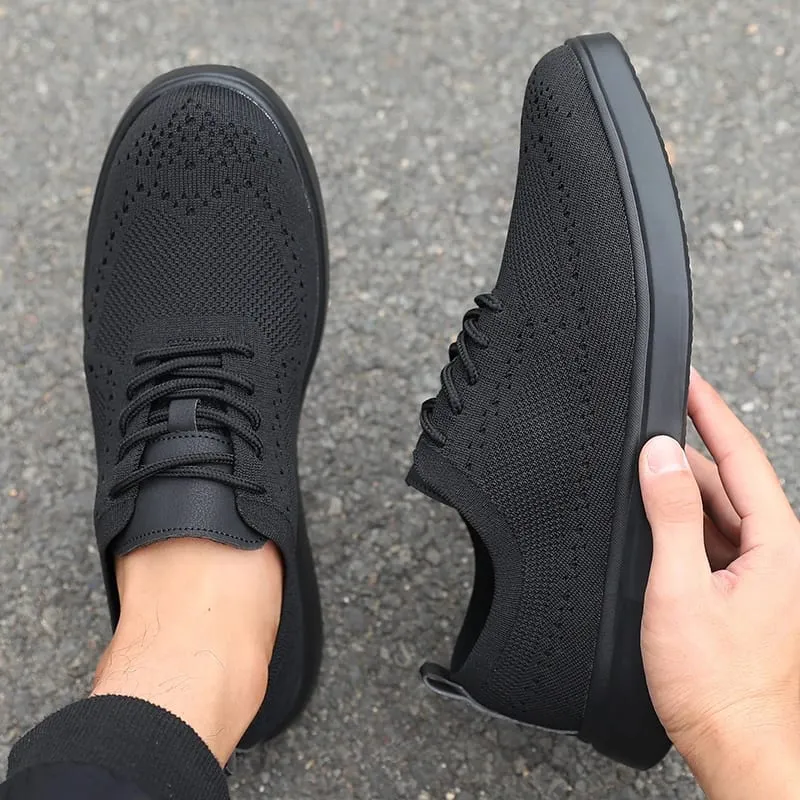 Sleek Men's Casual Shoes Breathable Mesh Upper Comfortable Insole Non-Slip Sole Casual Walking Shoes Knit Design Flexible Sole