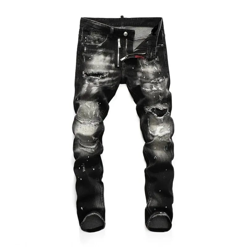 High Quality Street Fashion Men Jeans Retro Blue Elastic Slim Fit Ripped Jeans Men Embroidery Designer Denim Brand Pants Hombre — image 2