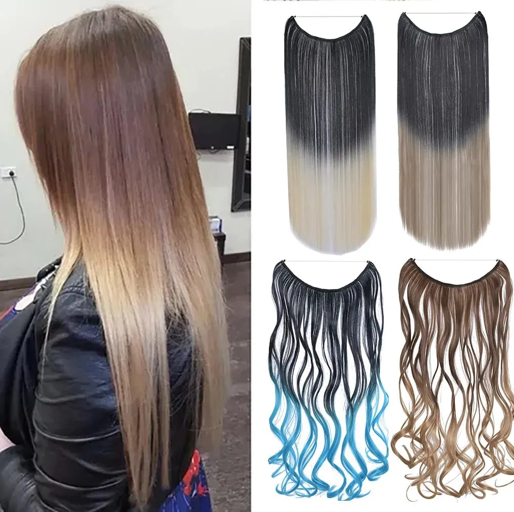 Jeedou Wavy Hair Extension Elasticity Invisible Wire Fish Line One Piece No Clips Synthetic Hairpieces Ombre Color For Ladies