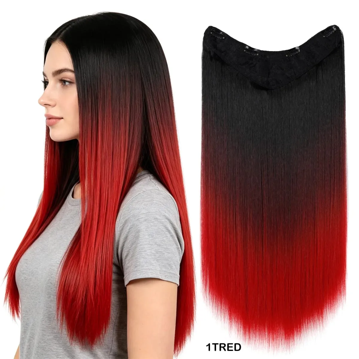 U Shaped One Piece Clip In Hair Extensions 4 Secure Clips Straight Ombre Synthetic Hairpiece 140g For Daily Party