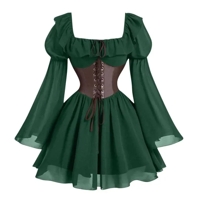 Renaissance Period Medieval New Long Sleeved Women's Bubble Sleeve Dress Halloween Fashion Retro New Party Waist Cinched Skirt — image 3