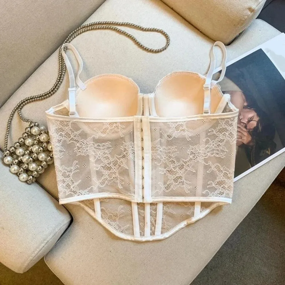 Mesh Flower Lace Corset Bottoming Shirt Spicy Girls Style Slim Lace Crop Top Fishbone Sleeveless Girl's Suspender Vest — image 5