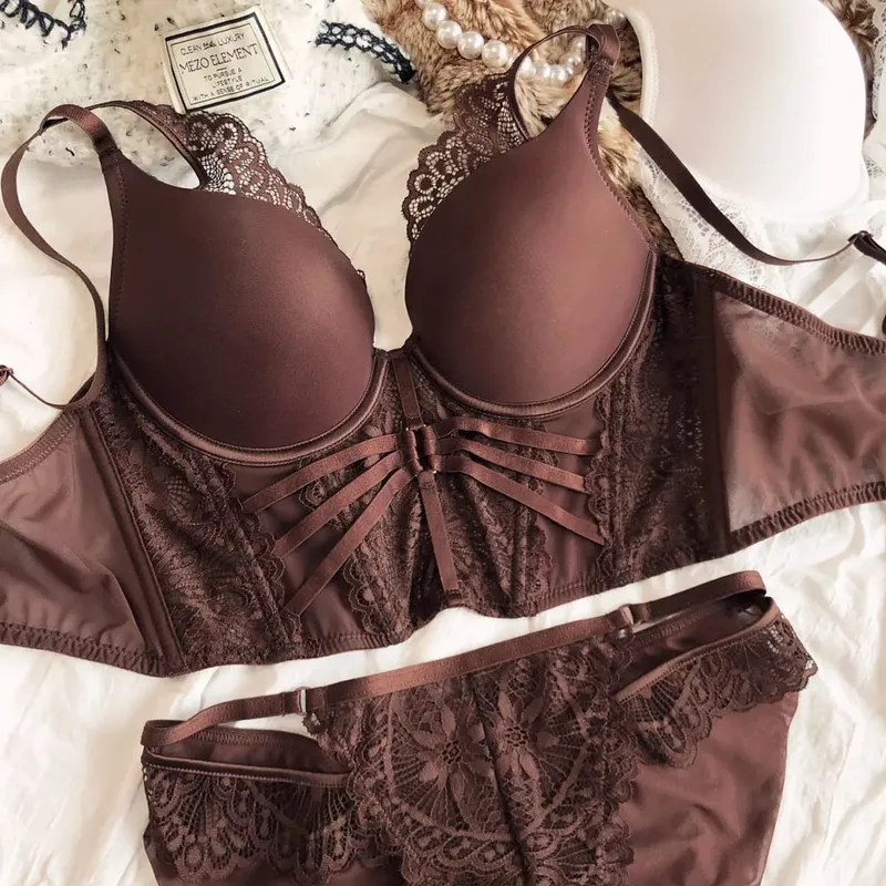 Sexy Lace Camisole with Extended Bra Set Fishbone-Supported Waist-Cinching Underwear Deep V Women Lingerie Panty — image 2