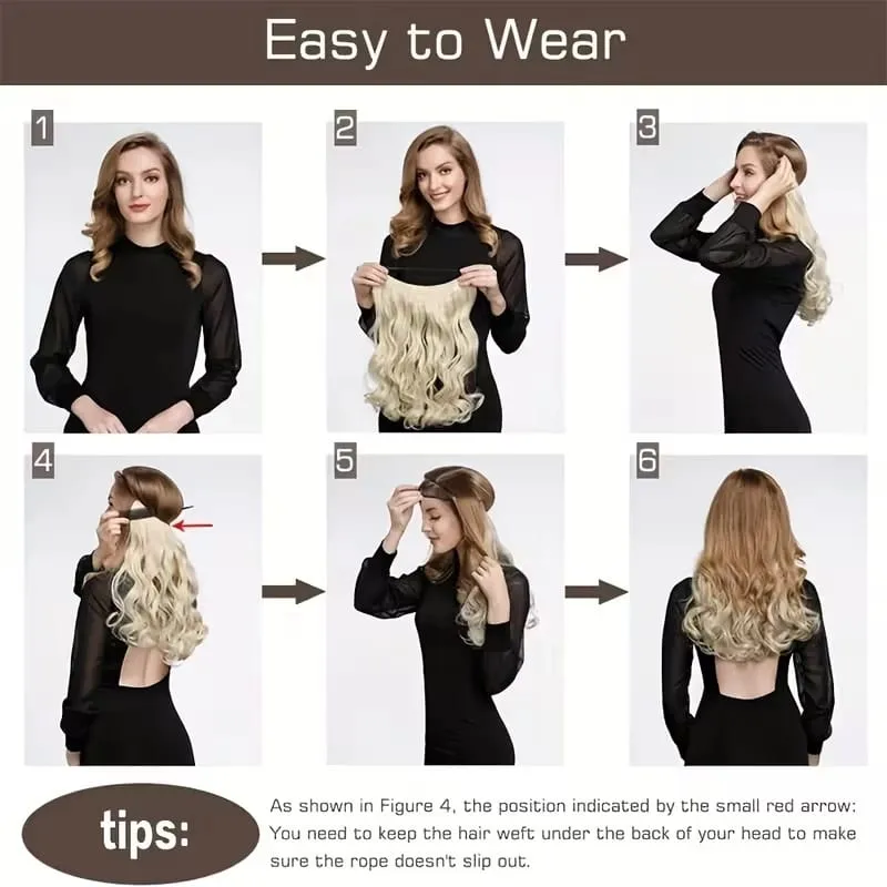 20Inch Synthetic Long Curly Invisible Wire Hair Extensions Headband Heat Resistant No Clips Hairpiece for Women — image 7