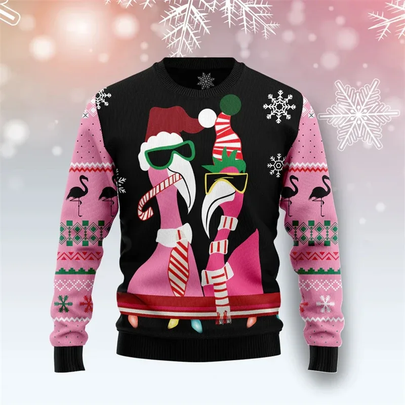 Funny Flamingo Graphic Ugly Christmas Sweater Autumn Holiday Wear 3D Printed Sweatshirt Loose Streetwear Pullovers Mens Clothing — image 7