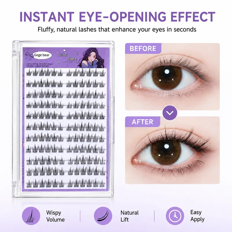 Gege Bear No Glue False Eyelashes Self Adhesive Lash Clusters Wispy Sunflower Style Natural Doll Eye Easy Apply Makeup — image 4