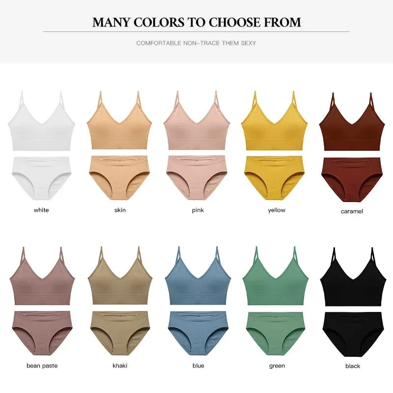 Women's Seamless Ribbed Bra and Panty Set 2 Piece Spaghetti Strap Crop Top High Stretch Lingerie Set with Removable Pads — image 3