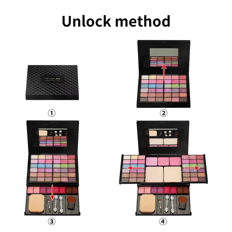 Set Hadiah Solek untuk Wanita Kit Penuh Semua dalam Satu Solekan Serbuk Kening Gincu Lip Gloss Berus Shimmer Glitter Eyeshadow Palet — image 4