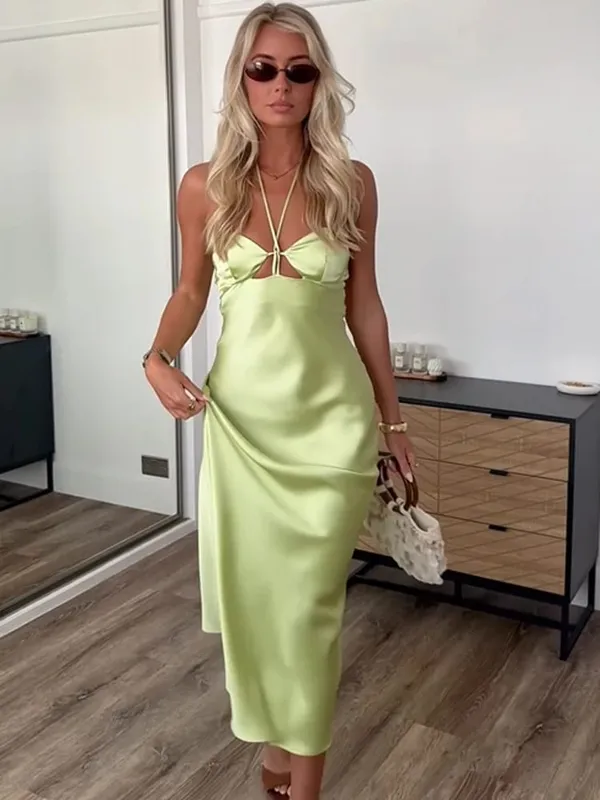 Chic Deep V-neck Slim Fit Long Dress Women Casual Solid Spaghetti Straps Sling Dresses 2026 Lady Elegant Party Evening Wear New — image 8