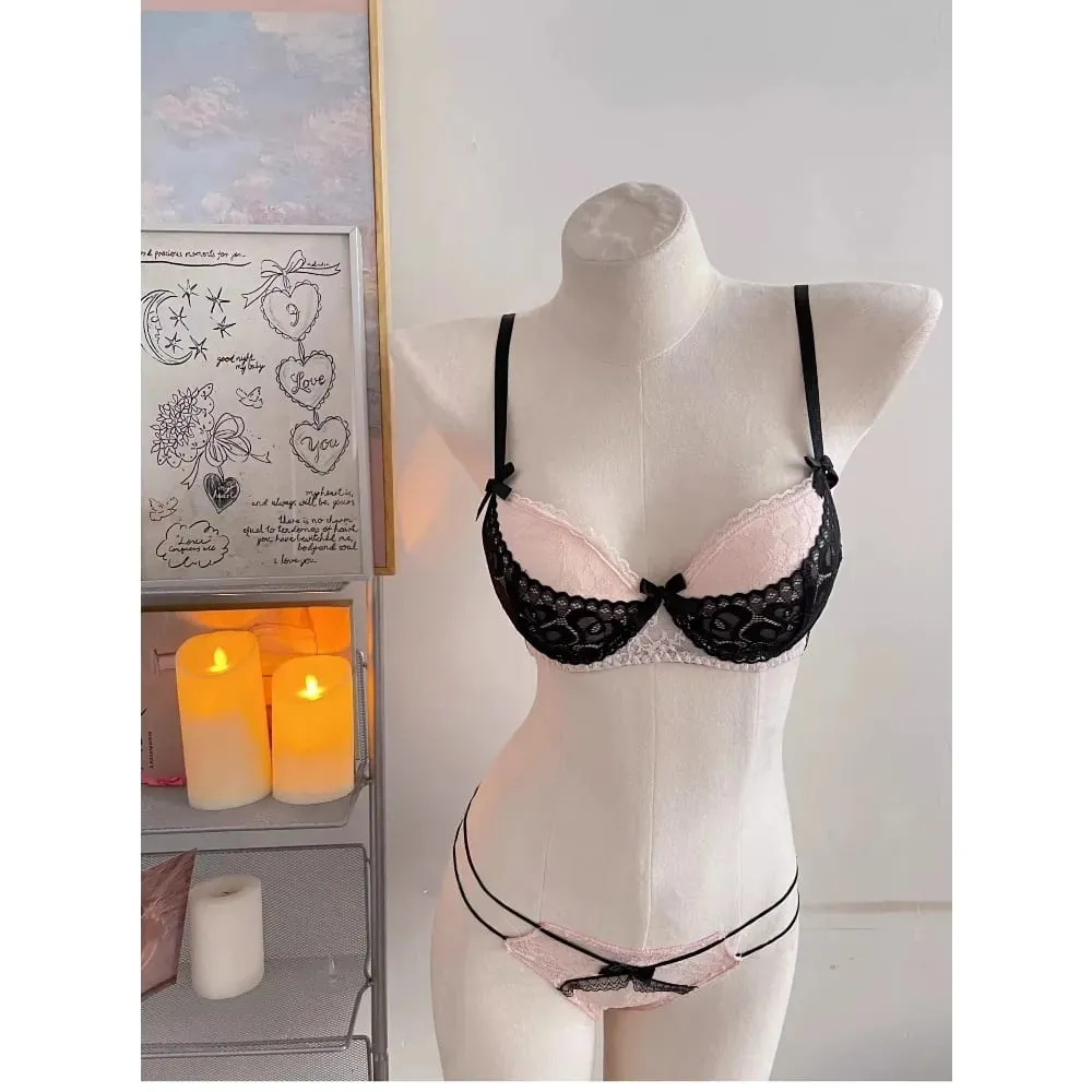 Ladies Halter Neck Lace Bra Detachable Bow Design Underwire Push Up Brassiere Side Breast Collection Daily Intimates Lingerie — image 5