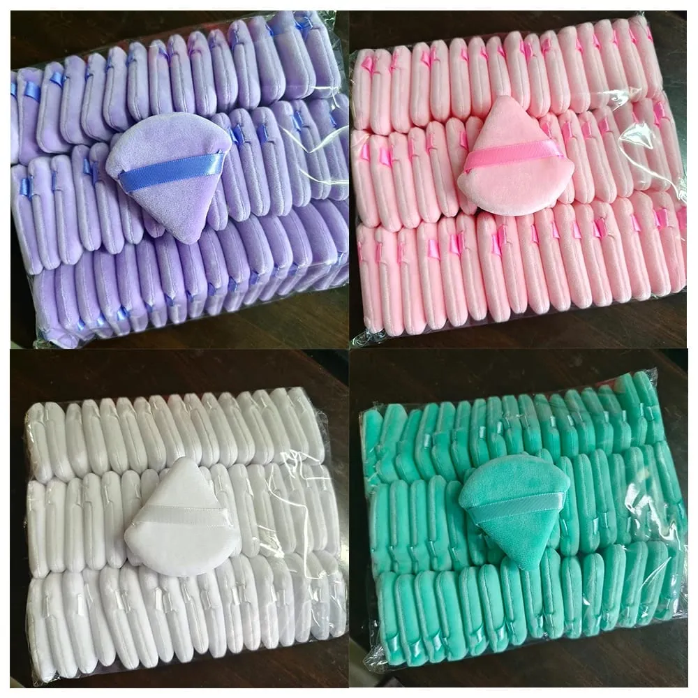 Velkoobchod 50ks Triangle Powder Puff Mini houbička na líčení na obličej Kosmetika Měkká bavlna na pudr na obličej omyvatelná sametová labutěnka na make-up — image 1