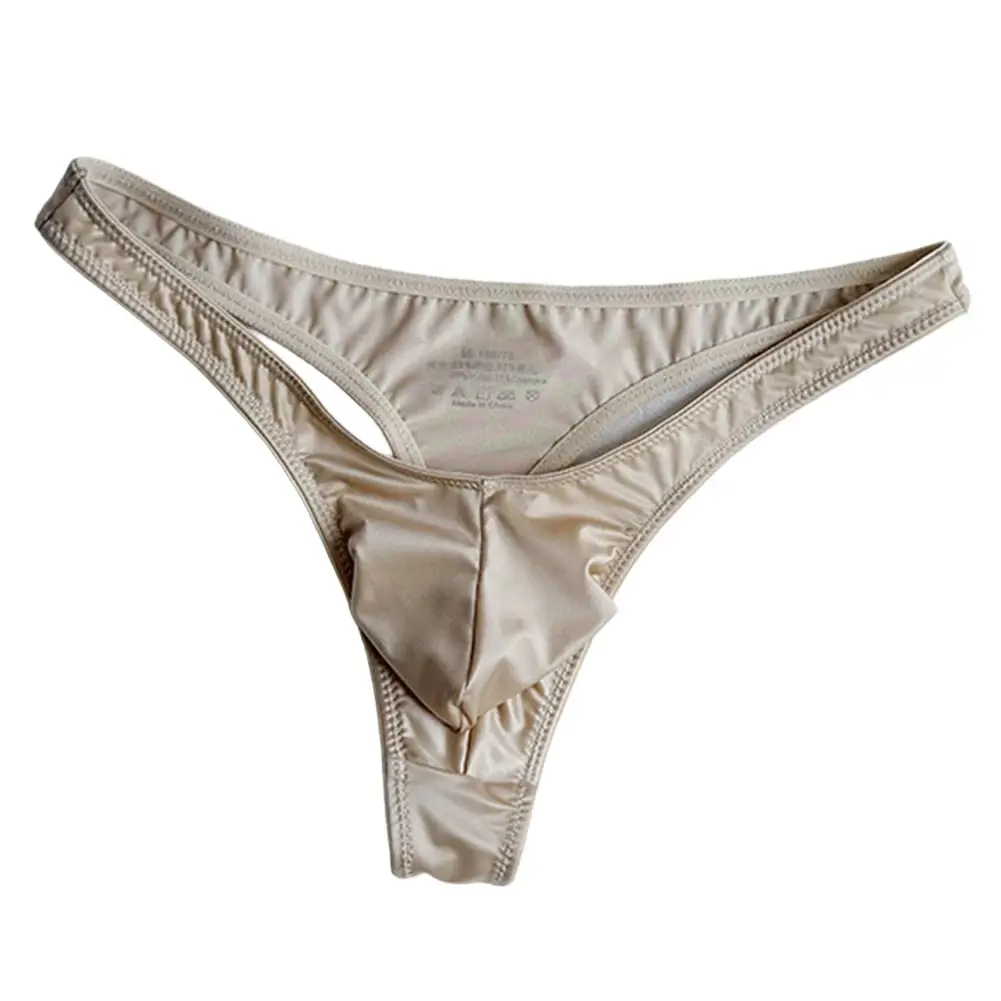 1pc Men Satin-like Glossy Ice Silk G-string Solid Low-Waist Shiny Smooth Thong Bulge Pouch Thong Thin Transparent Underwear — image 2