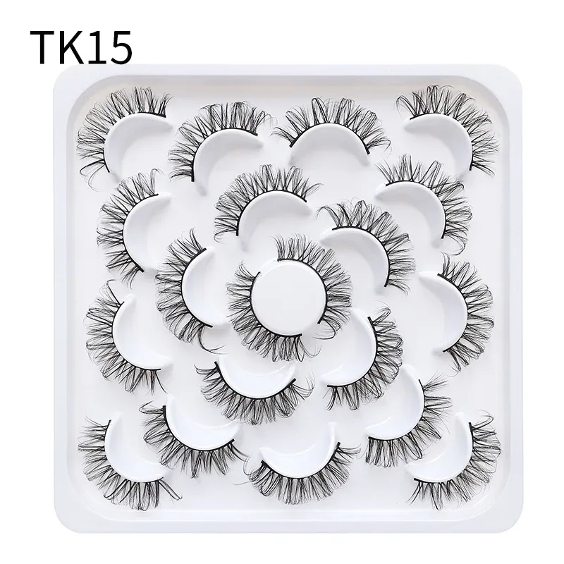 10 párů Russian DD Curl Bulk Fluffy Strip Lashes Přírodní měkké umělé řasy Opakovaně použitelné ručně vyrobené řasy pro každodenní a párty
