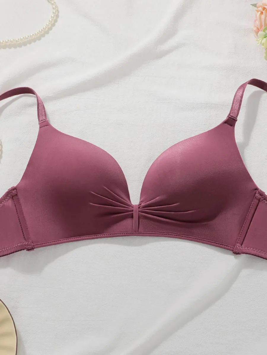 Solid Color Lace Bra Set Women Wireless No Underwire Push Up Bra and Panty 2 Piece Set Daily Comfortable Lingerie — image 3