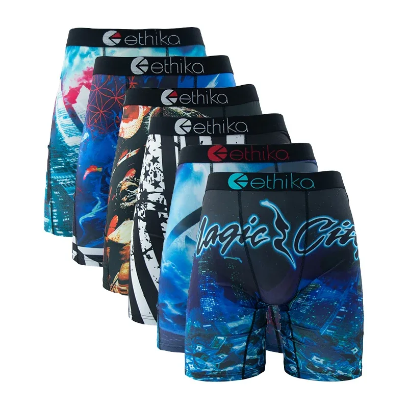 6Pcs Men Underwear Boxer Breathable Mesh Crotch Man Underpants Plus Size Print Mens Panties Trunks Sexy Men's Boxershorts — image 7