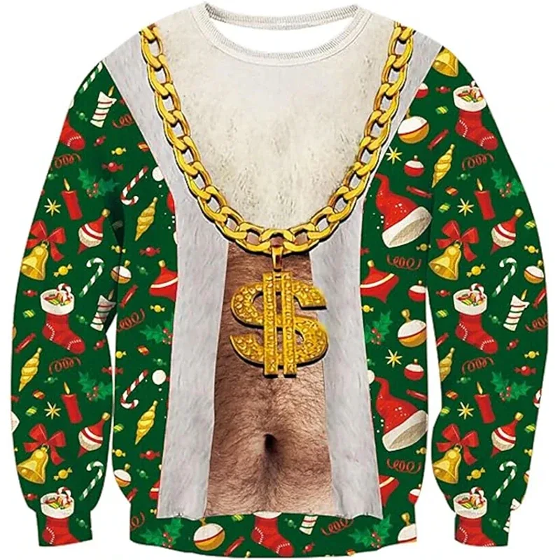 Christmas Ugly Sweater Funny 3D Printing Muscle Pattern Sweatshirts For Men New Fashion Pullover Party Cosplay Costume Xmas Gift — image 4