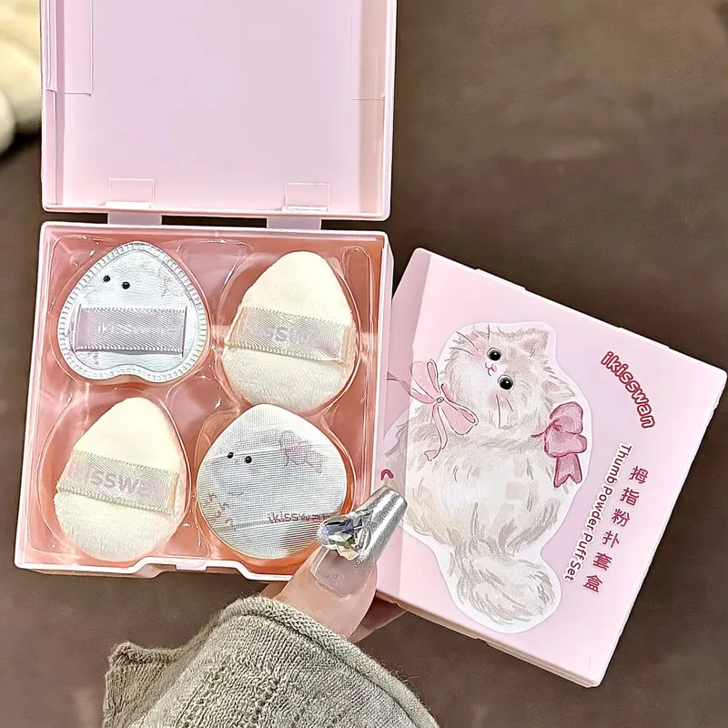 Cute Pink Mini Finger Puff Set with Box Facial Makeup Sponge Soft Velvet Mixed Beauty Makeup Puff Professional Makeup Tools 5pcs — image 1