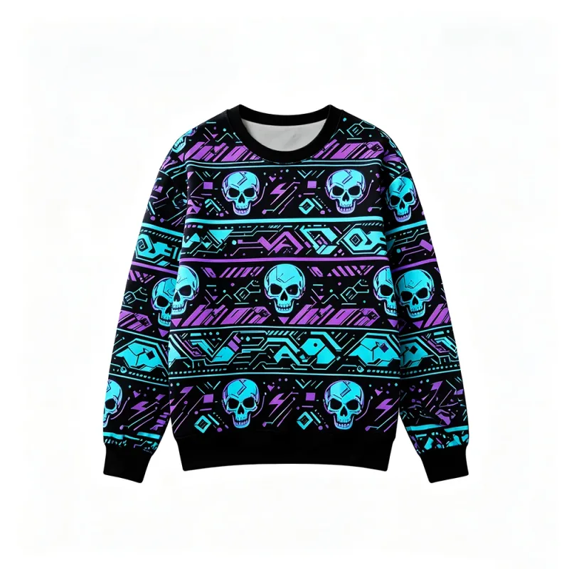 Felpa con stampa scheletro rosa stile gotico Felpa girocollo casual retrò da uomo Abbigliamento Harajuku Top moda hip-hop di strada