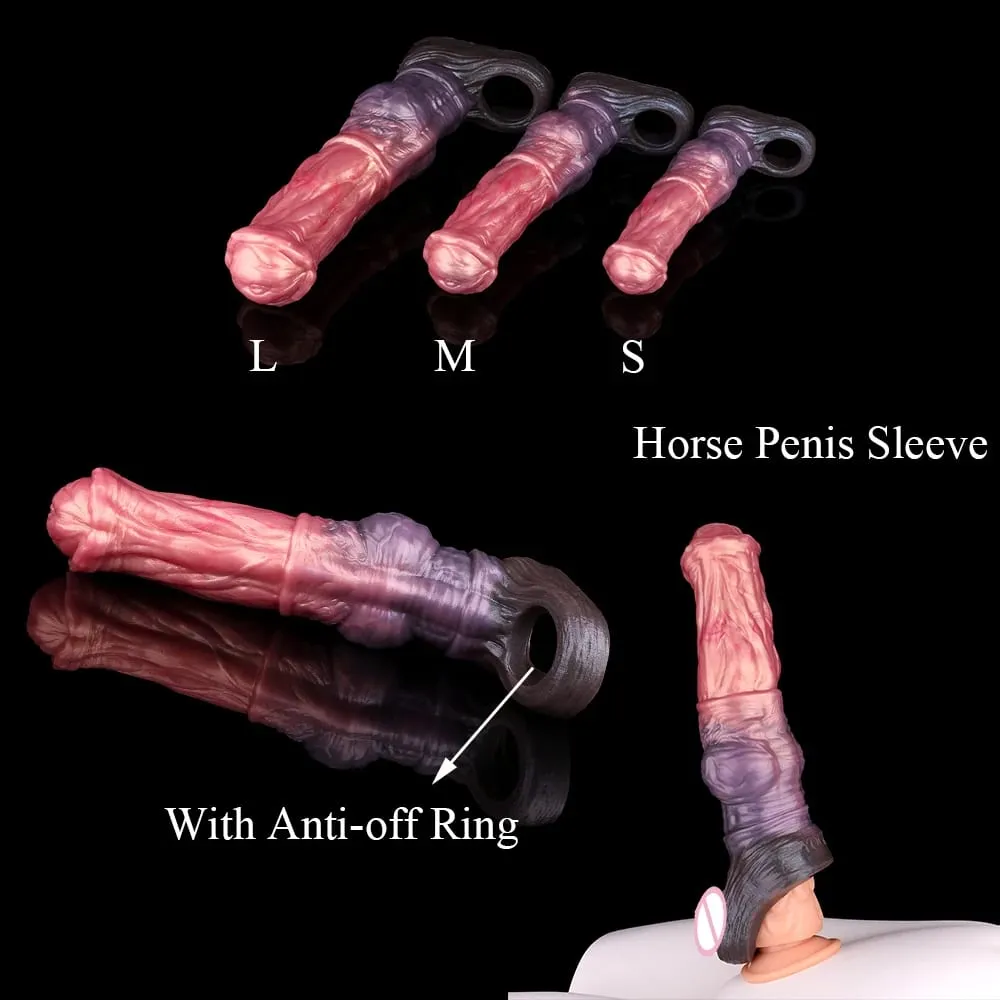 Fantasy Long Horse Penis Sleeve Silicone Big Knot Cock Cover Reusable Condom Sex Toys For Adult Men Dick Extender Sexy Shop — image 4