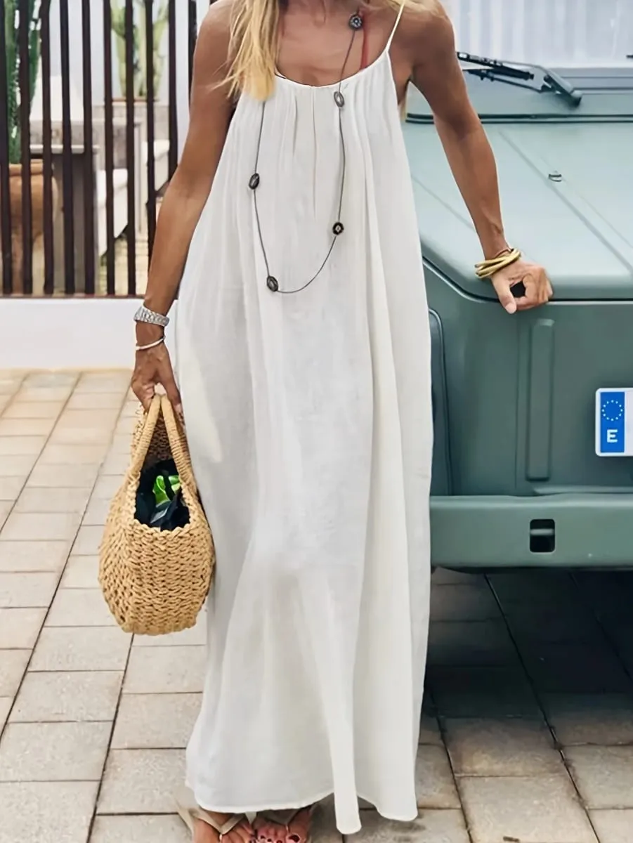 2026 Summer Casual Spaghetti Strap Long Dress Women Comfortable Sleepwear Loose Homewear Vacation Sleeveless Backless Dresses — image 1