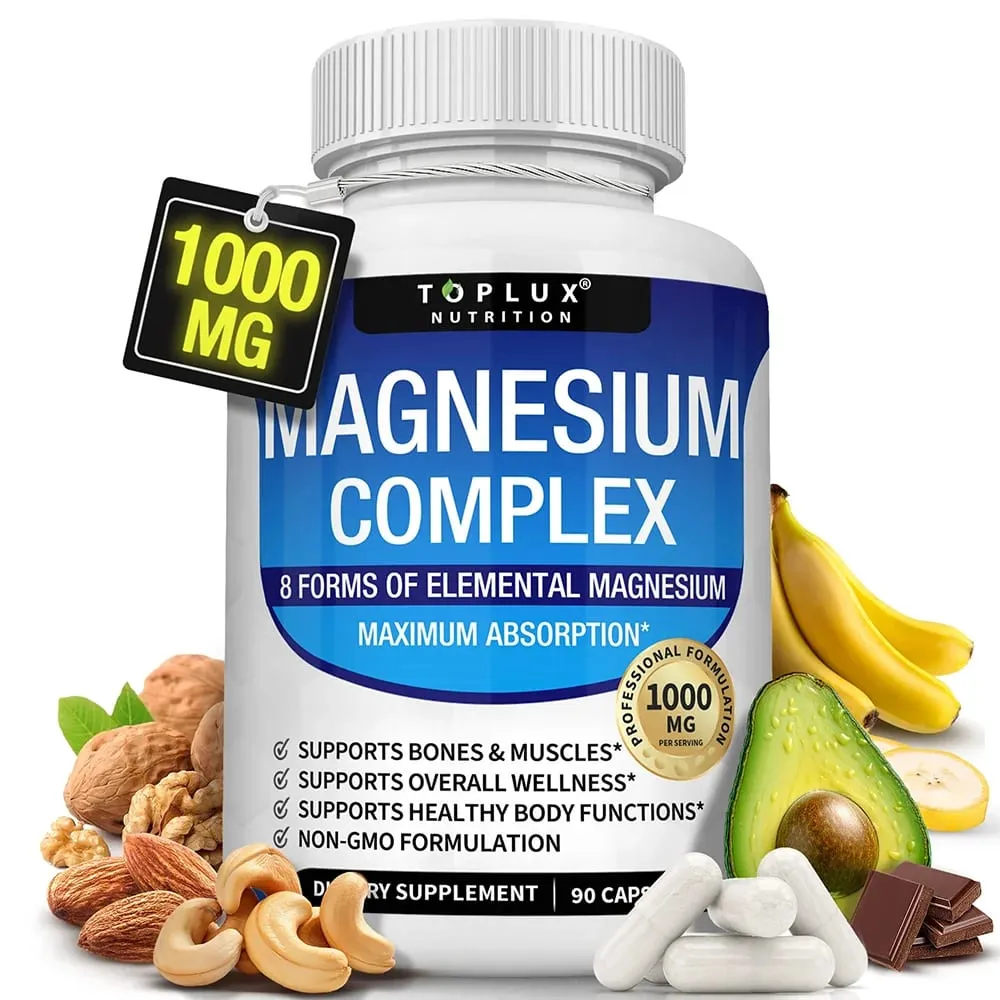Magnesium Complex Supplement 1000mg - Magnesium Glycinate Citrate Malate Taurate for Bones Muscle Energy 90 Vegan Capsules — image 2