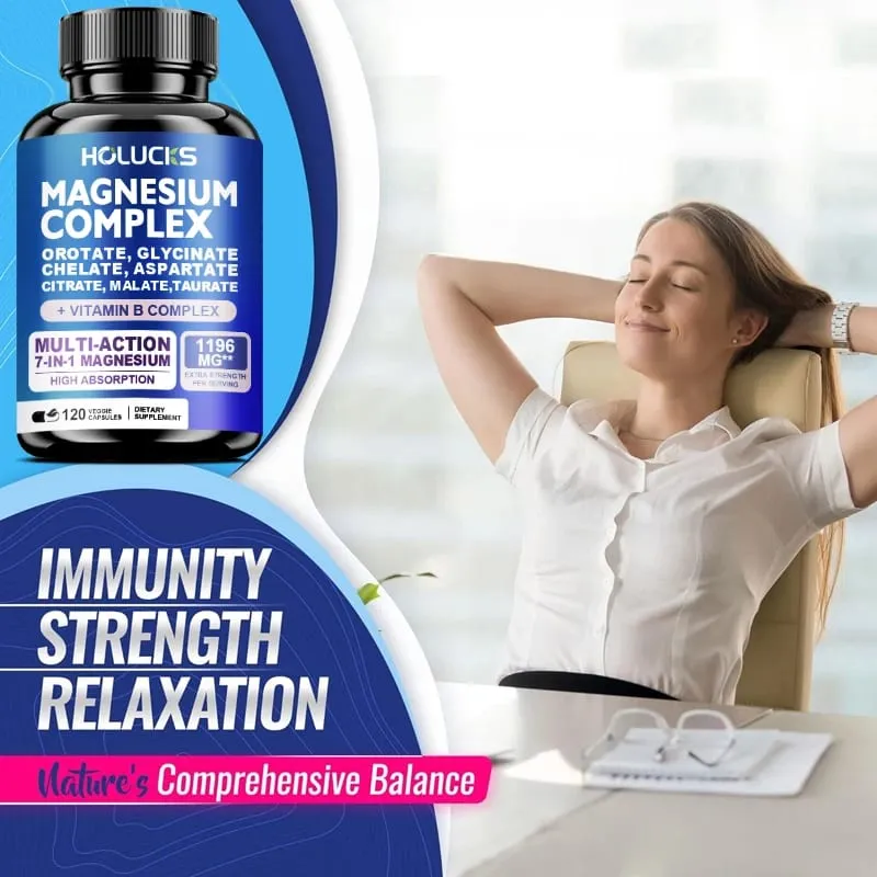 Buy 1 Get 1 Free! Magnesium Complex Supplement with Vitamin B6 & Vitamin C for Sleep Stress Relief & Muscle Strong Nerves