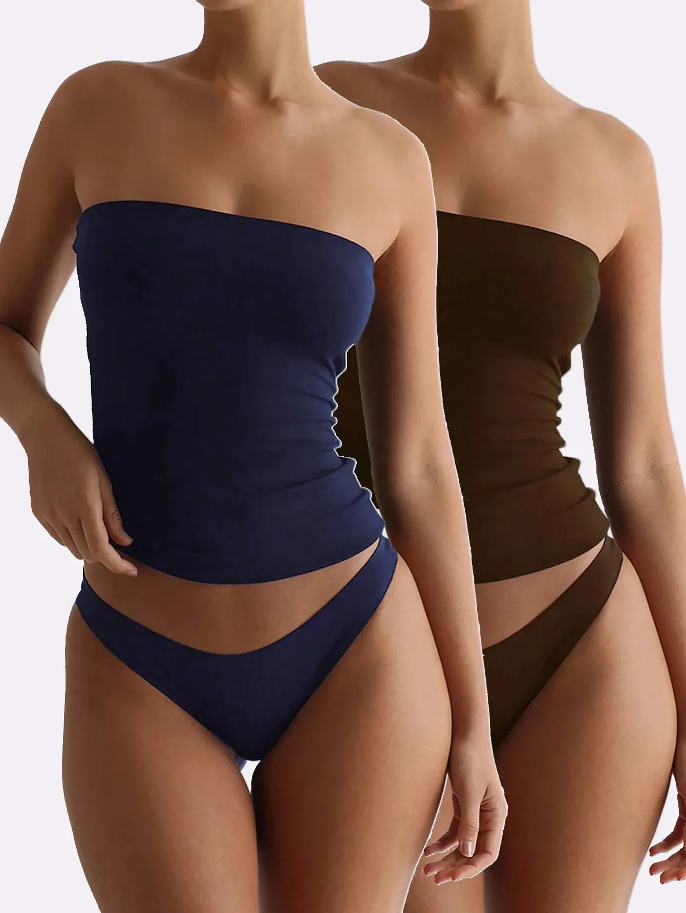 2 Pack Solid Strapless Tube Top Women Soft Stretch Sleeveless Slim Basic Elegant Layering Bandeau Cami Daily Casual Outfit — image 12