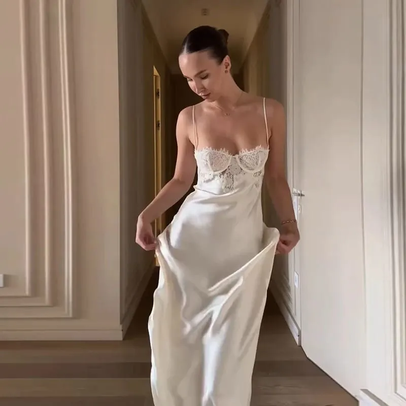 Backless Satin Long Sling Dress Women V Neck Sleeveless Slit Solid Sexy Party Dresses 2026 Summer Lady Vacation Evening Robes — image 15