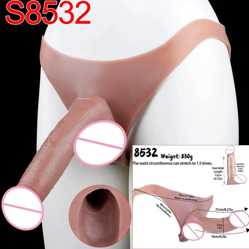 Gode ​​Long et creux à sangle pour homme, pénis Ultra réaliste, manches longues, pantalon, couverture de coq masculin, jouets sexuels