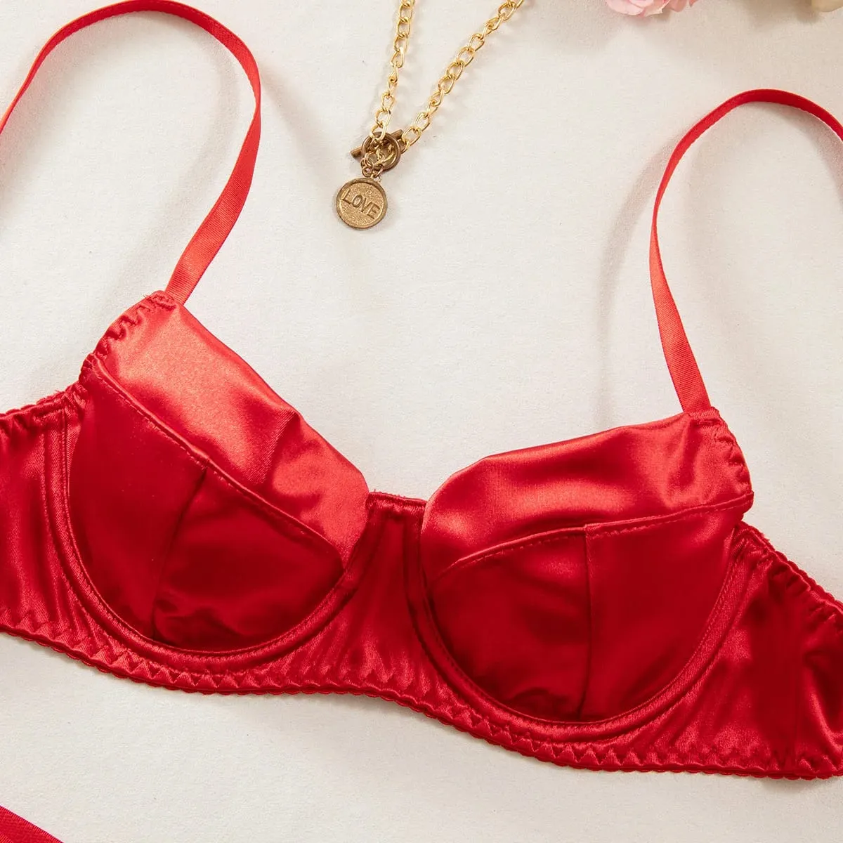 2 Pcs Sexy Bra Set Women Underwear Underwire Push Up Satin Patchwork Bras and Thongs Suits Attractive Bilizna Intimate Set — image 3