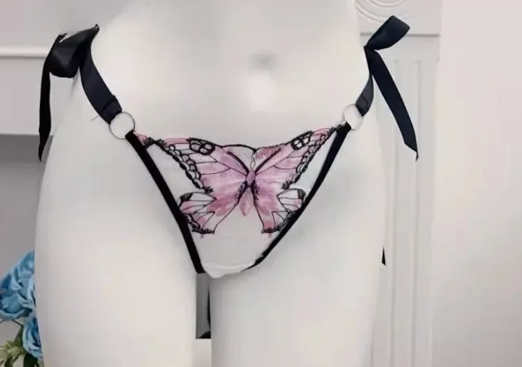 Reggente Pizzo Francese Farfalla Rete Trasparente Spalline Elastiche Senza Spugna Set Intimo S-XL Nuovo Morbido — image 13