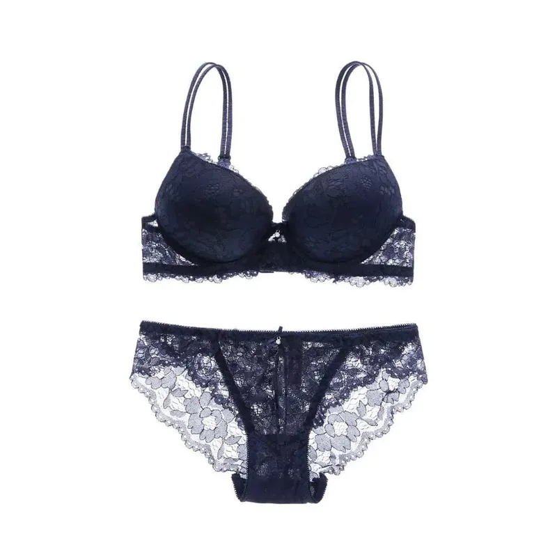 Sweet Mesh Lace Flower Bra Bowknot Non Slip Push Up Bra Women Lingerie Low Waist Seamless Underwear Set Summer