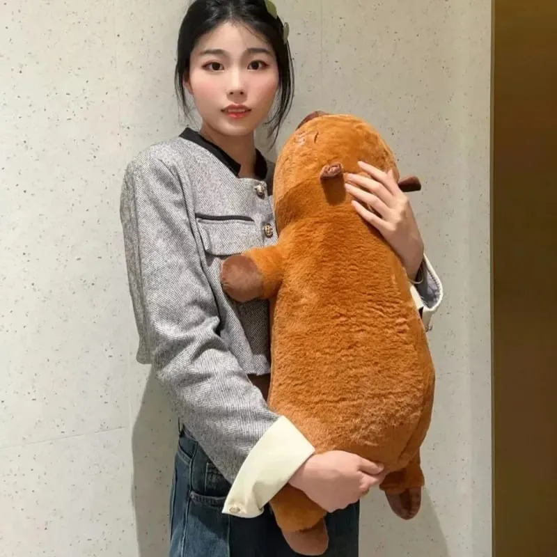 Kawaii Capybara Plush Toy Stuffed Capibara Fluffy Doll Long Sleep Soft Pillow Sofa Cushion Nap Sleeping Toys for School Xmas