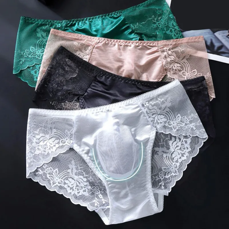 1pc Men Lace Seamless Ice Silk Briefs Ultra-thin Underwear 3D Bulge Pouch Low Waist Gay Panties Breathable High Elastic Lingerie — image 10