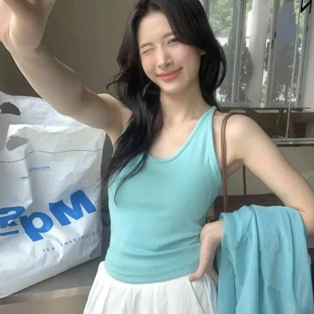 Korean Style with Chest Pad Strap Vest U-Neck Solid Color Backless Sleeveless Top Slimming Women Camis Summer — image 4