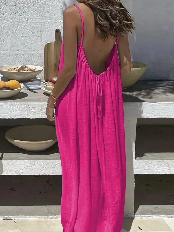 Women's Solid Color Backless Cami Dress Strappy Lounge Dress Open Back Maxi Length with Relaxed Fit Comfortable Home Wear — image 22