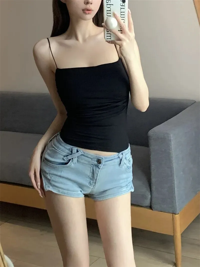 Sexy Short Top With Thin Straps Plain White Tank Top Korean Style Women's Sleeveless Top Tank Underwear Fitted Camisole — image 5