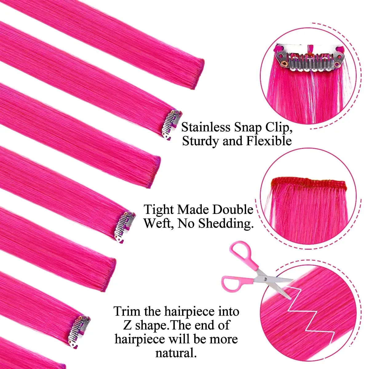 22Inch 10Pcs Colored Highlight Synthetic Hair Extensions Pink Straight Hairpieces for Women Kids Girls Party Cosplay — image 3