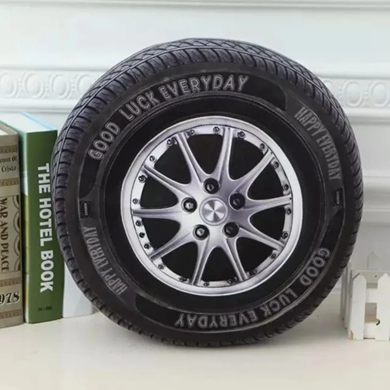 3D Simulation Car Tire Plush Pillow Realistic Printed Wheel Cushion Creative Funny Sofa Throw Pillow Auto Enthusiast Decor Gift