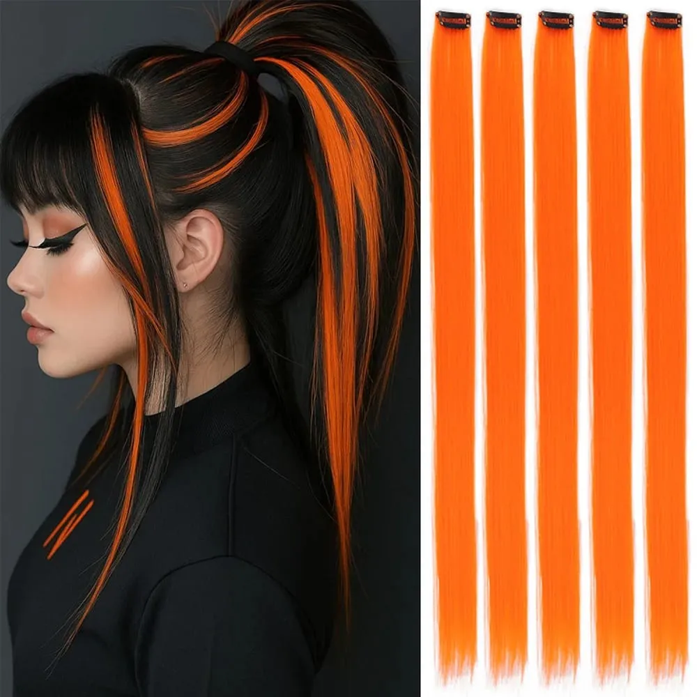 Synthetic Colorful 5pcs/set Clip Hair Extensions High Temperature Long Straight Hairpieces for Women Daily Party Use — image 13
