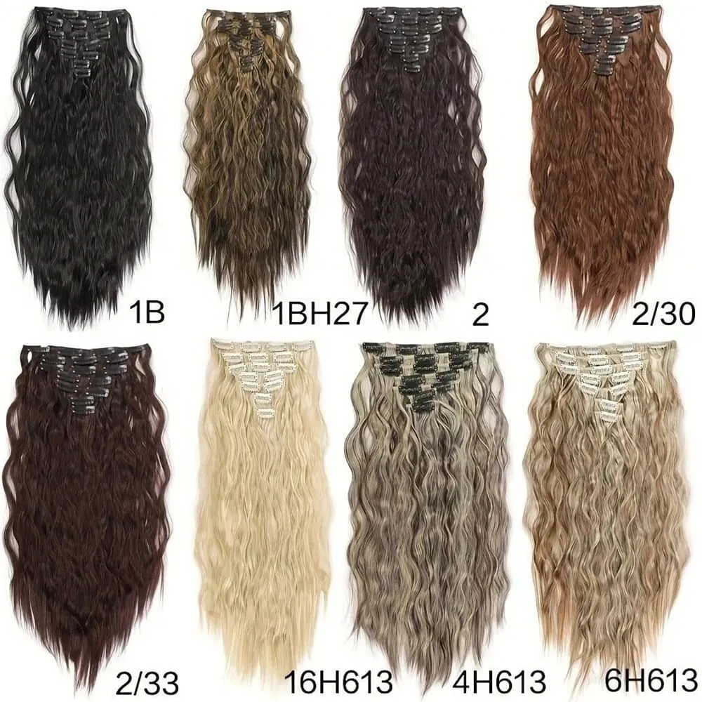 Synthetic Clip In Hair Extensions 7PCS Set Kinky Curly 20inch Long Clip On Hairpiece Style For Women Girls Daily Party — image 6